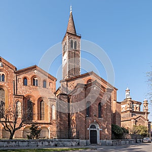 View at the Basilica of Saint Eustorgio in the streets of Milan - Italy