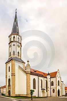 View at the Basilica of Saint James at the Master Pavol Square in Levoca, Slovakia