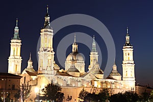 View of the basilica of the Virgen del Pilar and Ebro river, Zar