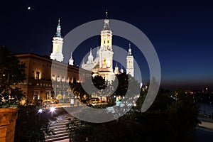 View of the basilica of the Virgen del Pilar and Ebro river, Zar