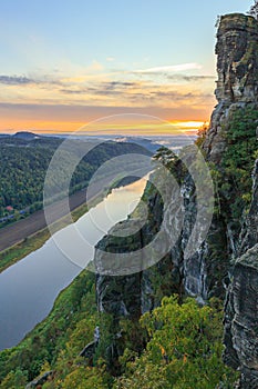 View from the Bastei bridge at sunset