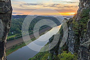 View from the Bastei bridge at sunset