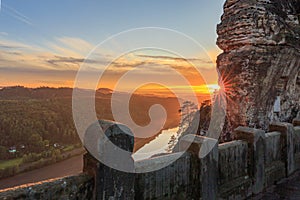 View from the Bastei bridge at sunset