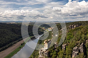 View from the Bastei mountain onto the Elbe river