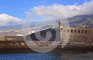 View on Bateria de Santa Barbara at the harbor of Puerto de la Cruz,Tenerife,Canary Islands,Spain.