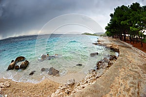 View of the bay, beach and cloudy sky, Croatia Dalmatia