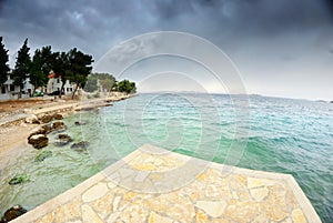 View of the bay, beach and cloudy sky, Croatia Dalmatia