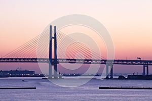 Bay Bridge over sunrise in Yokohama, Japan