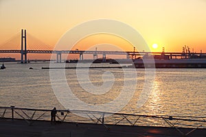 Bay Bridge over sunrise in Yokohama, Japan