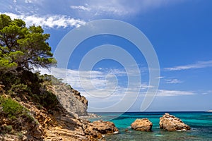 View of the bay Cala Xarraca. Ibiza, Balearic Islands, Spain