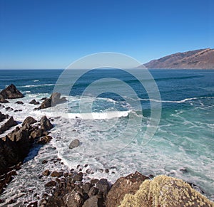 View of bay from the top of the Original Ragged Point at Big Sur on the Central Coast of California United States