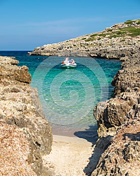 View on the beach Calo Roig on Menorca, Balearic Islands photo