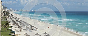 View of beach and Caribbean Sea in Cancun, Mexico