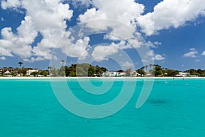 View of the Beach from a Catamaran in Carlisle Bay Barbados