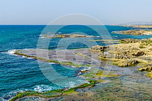 View of the beach, coves and cliffs in Dor beach