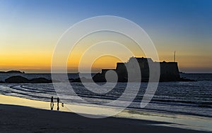 View of the beach du Sillon at sunset. photo