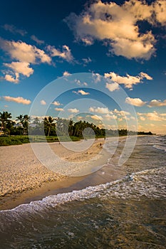 View of the beach from the fishing pier in Naples, Florida.