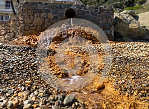 View of the beach at the healing springs at the Spa resort in the village Ilia on the Greek island Evia