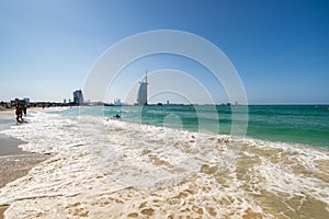 View from the beach Jumeira on famous Seven Star Hotel Burj Al Arab photo