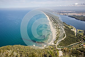 View of beach, lake and clear sea from Mount Circeo