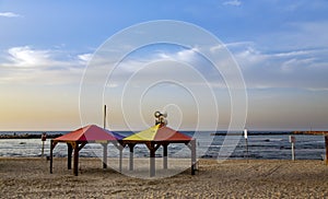 View of beach of Mediterranean sea in Tel Aviv