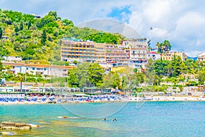 View of a beach near Isola Bella in Taormina, Sicily, Italy