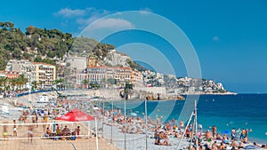 View of the beach in Nice timelapse, France, near the Promenade des Anglais.