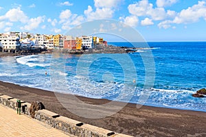 View of beach and ocean in Punta Brava village near Puerto de la Cruz town, Tenerife, Canary Islands, Spain