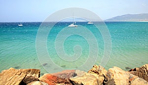 View of the beach and ocean in Tarifa Spain