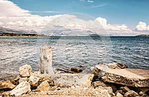 View from the beach Pantan, Trogir, yellow filter