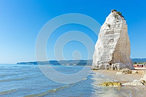 View of beach Pizzomunno rock, at Apulia, South Italy