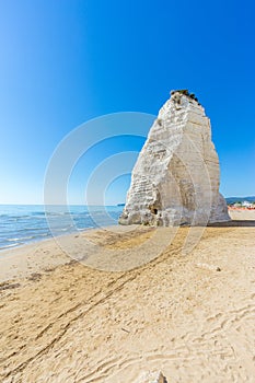 View of beach Pizzomunno rock, at Apulia, South Italy