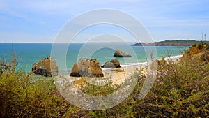 View on the beach Portimao in Algarve, Portugal