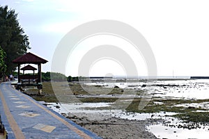 the view of the beach that is receding