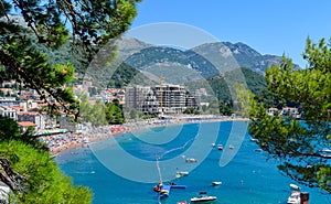 View of the beach resort town of Petrovac