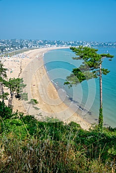 View of the beach of Saint-Cast-Le-Guildo in summer in CÃÂ´tes d`Armor, Britanny France photo