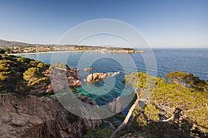 View of the beach of Sant Pol in S Agaro, Costa Brava, Spain