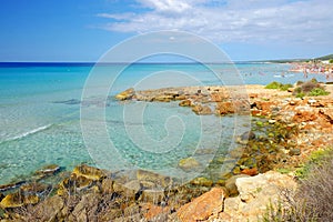 View on the beach Son Bou on the Balearic Island Menorca, Spain