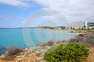 View on the beach Son Bou on the Balearic Island Menorca, Spain