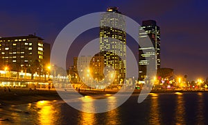 View of Beach in summer night. Barcelona