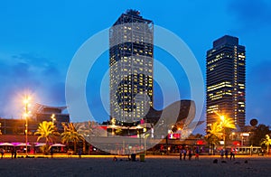 View of Beach in summer night. Barcelona