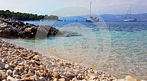 View from the beach  to the Adriatic sea near Trogir, Croatia photo