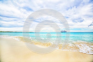 The view of a beach on uninhabited island Half Moon Cay (The Ba