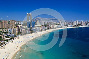 View of the beaches of Benidorm in Spain on the Costa Blanca