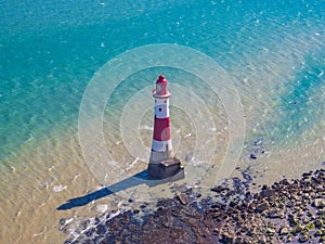 View of the Beachy Head Lighthouse in the Seven Sisters National park, Eastbourne, England.