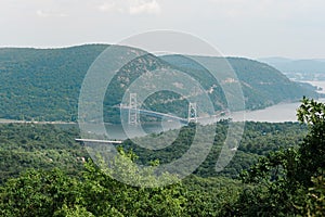 View of the Bear Mountain Bridge over the Hudson River from Popolopen Torne, in the Hudson Valley, New York