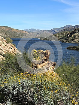 A view of beautiful Apache Lake in Arizona