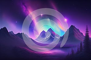 View of beautiful aurora borealis spreading light over the mountains Generative AI