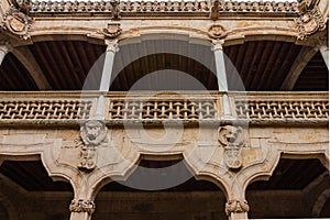 View of beautiful balcony in the House of Shells courtyard Salamanca