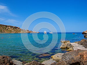 View of a beautiful bay from Ghajn Tuffieha beach. Riviera Beach